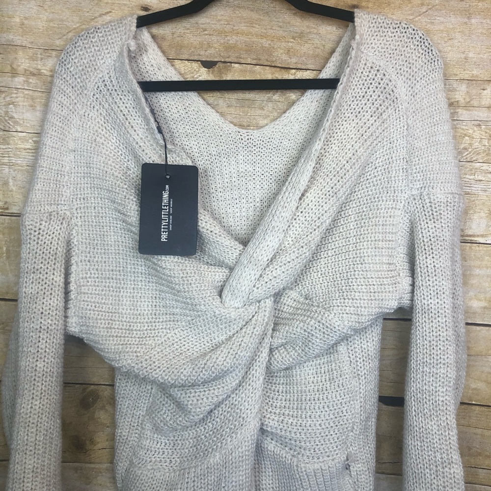 prettylittlething stone twist back jumper dress - Picture 4 of 4